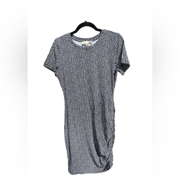 Michael Kors Blue Short Sleeve Side Ruched Bodycon Dress Size M NWT - Picture 1 of 6